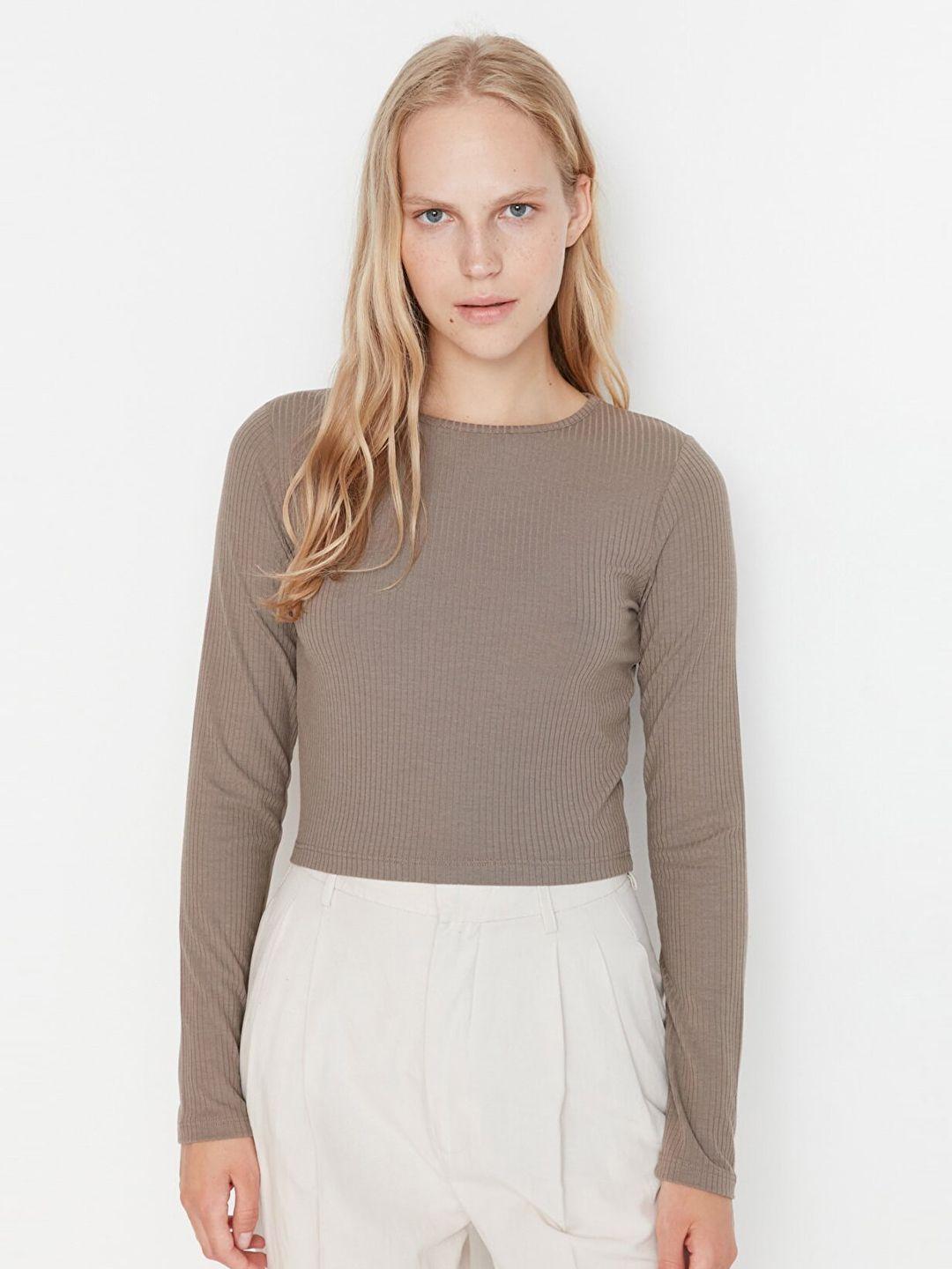 trendyol taupe knitted regular top