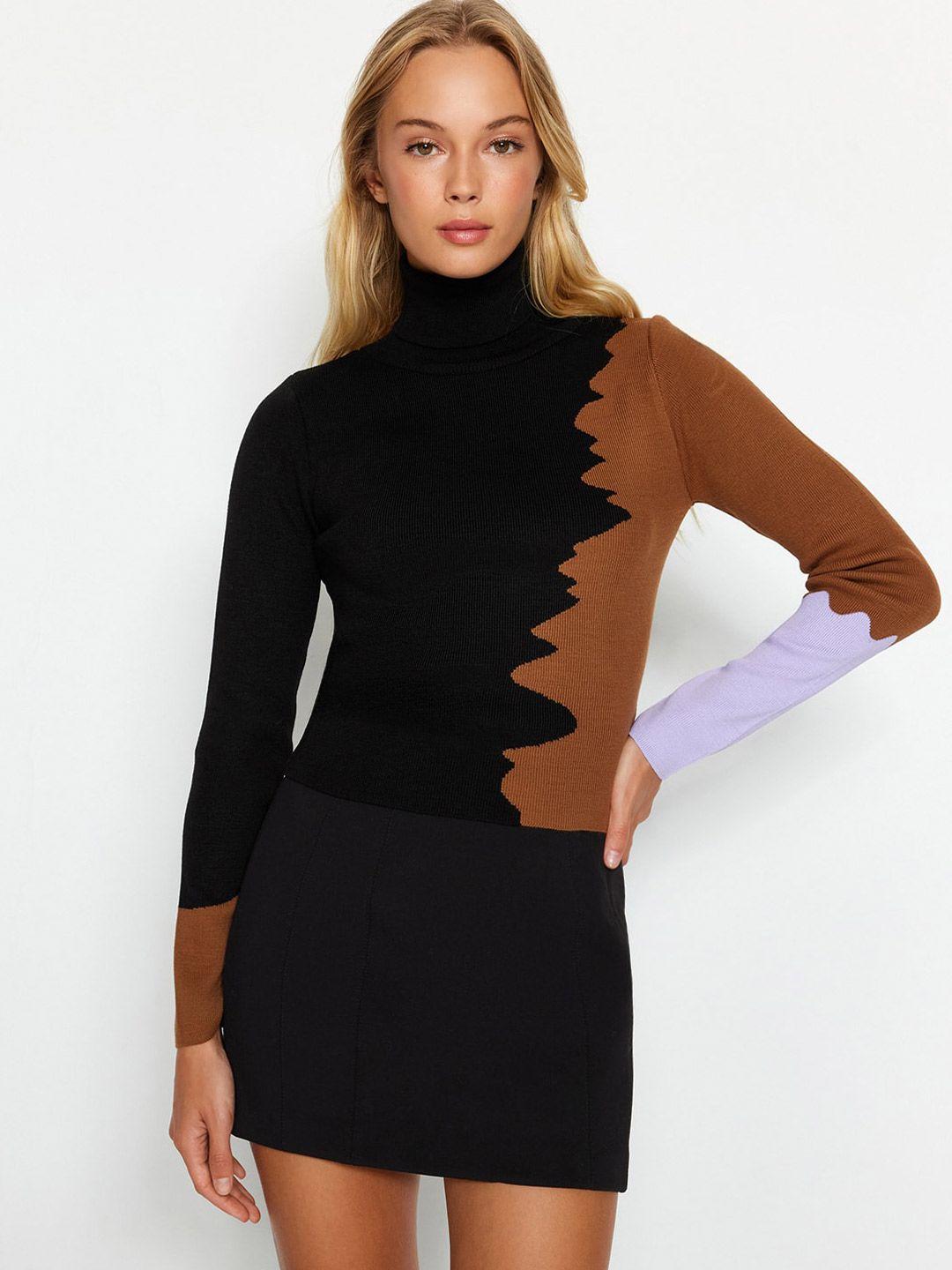 trendyol turtle neck colourblocked pullover sweater