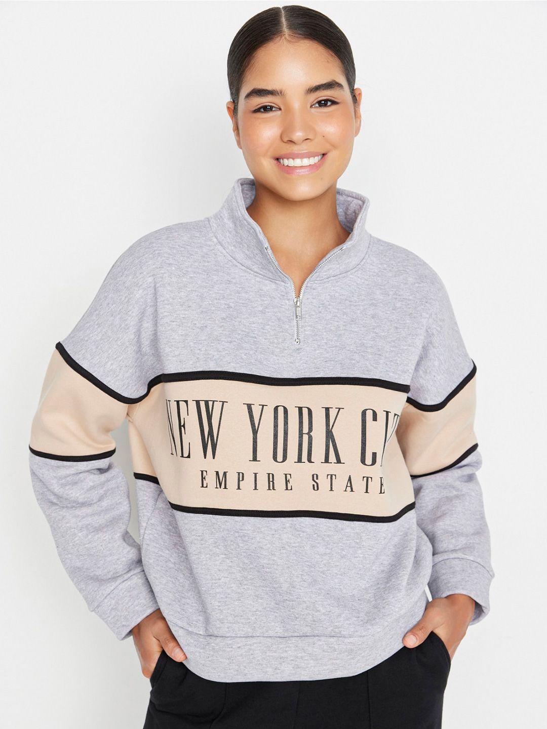 trendyol typography printed high neck cotton sweatshirt
