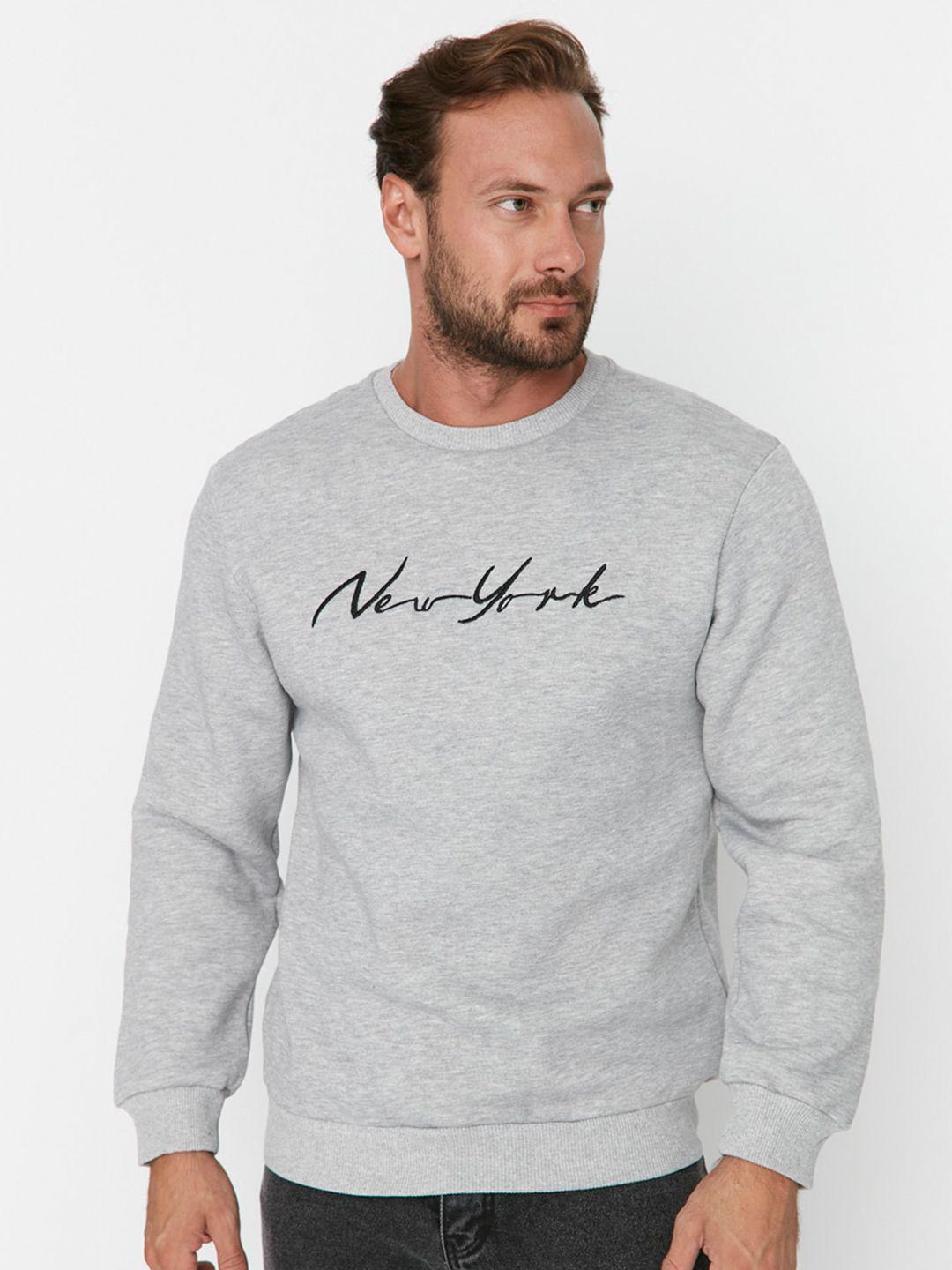 trendyol typography printed round neck pullover pure cotton sweatshirt