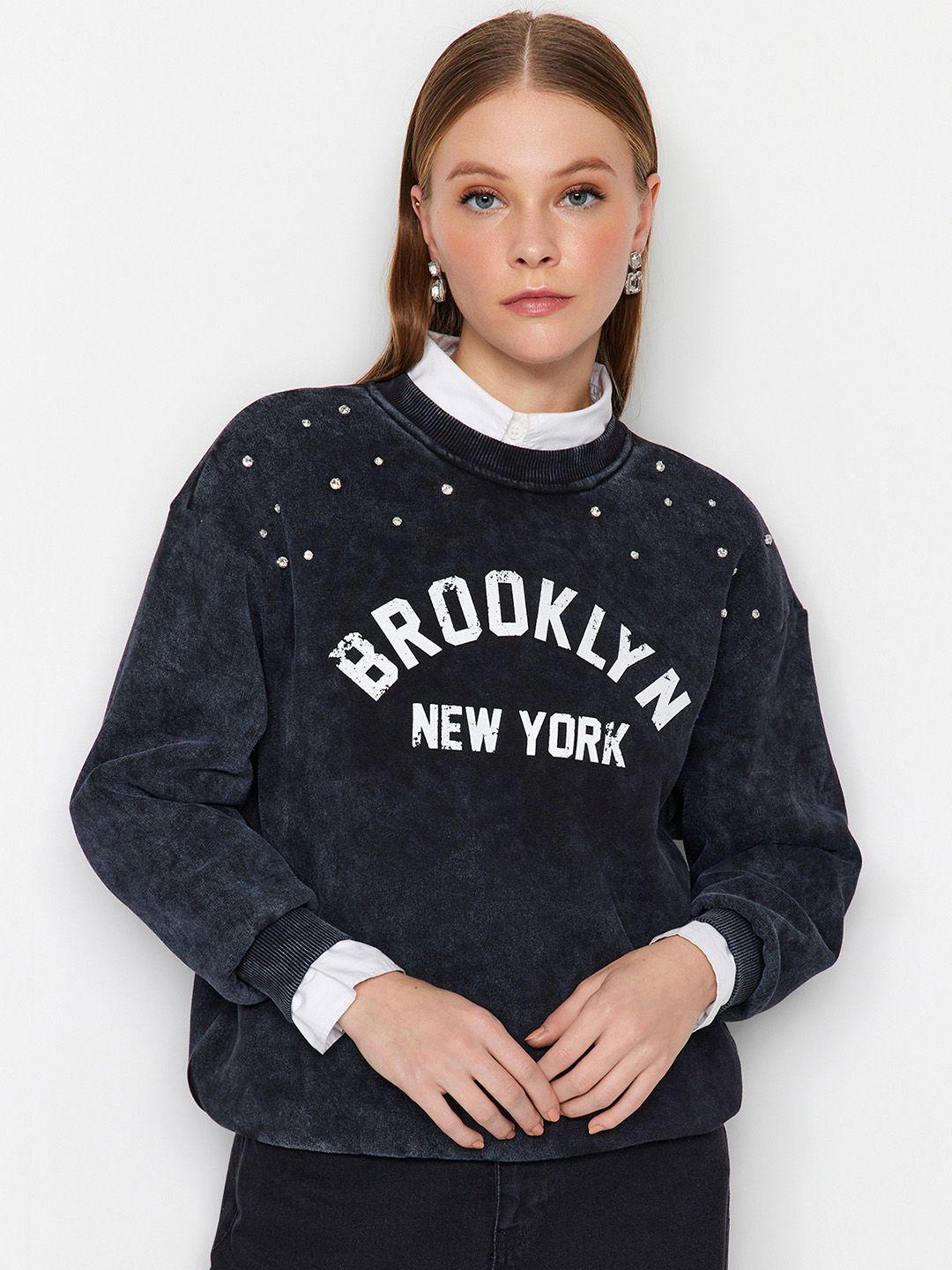 trendyol typography printed round neck sweatshirt