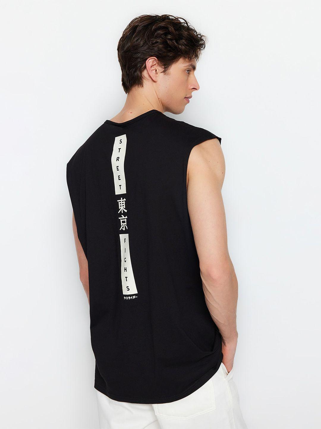 trendyol typography printed sleeveless pure cotton t-shirt