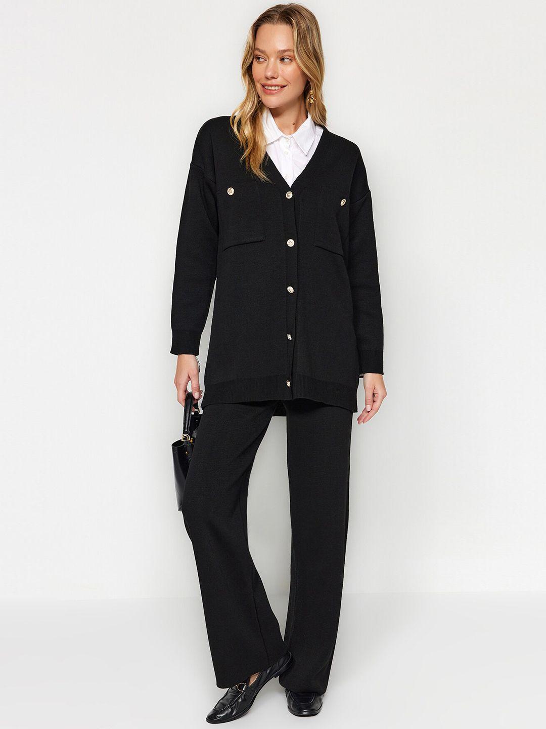 trendyol v-neck coat with trousers acrylic co-ords