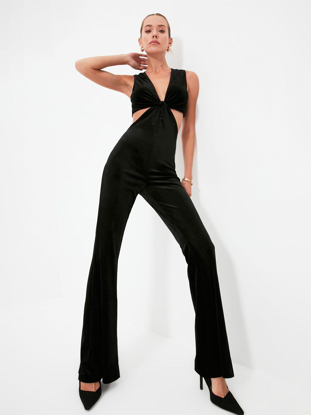 trendyol v-neck cut-out detail basic jumpsuit