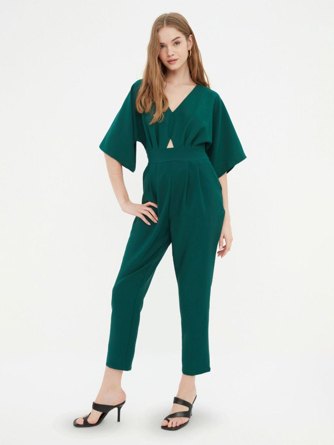 trendyol v-neck cut-out detail basic jumpsuit