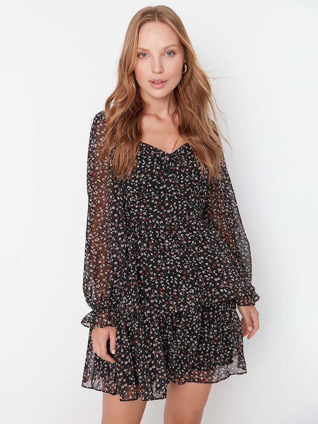 trendyol v-neck floral fit & flare dress