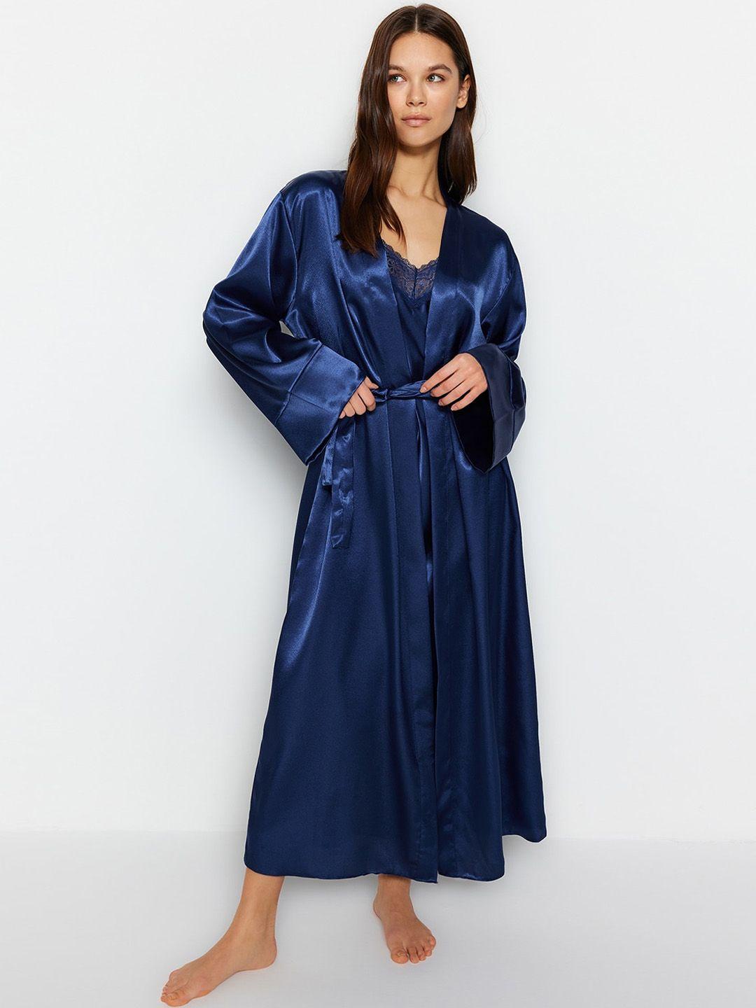 trendyol v-neck solid maxi nightdress comes with shrug and fabric belt