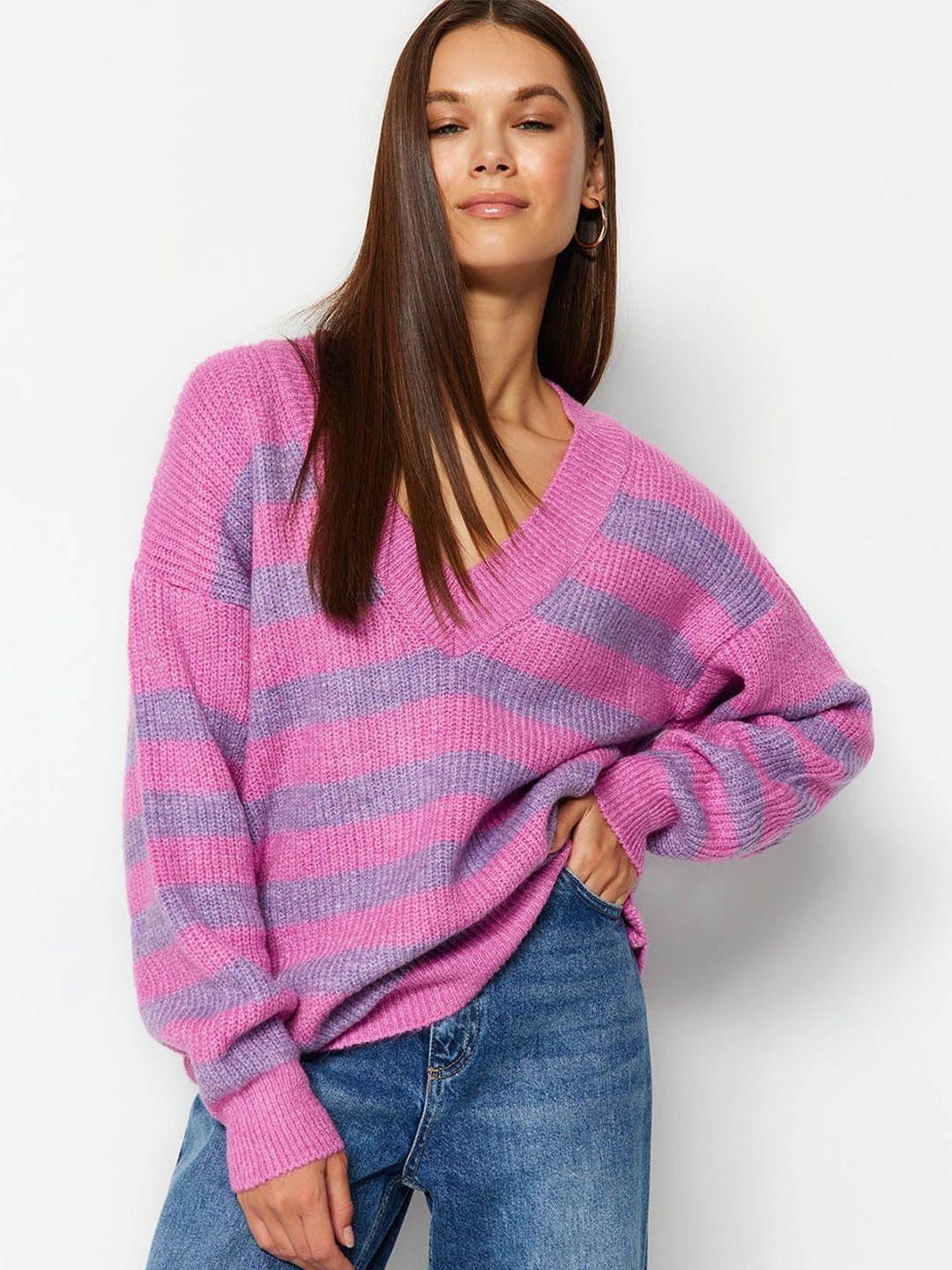 trendyol v-neck striped pullover
