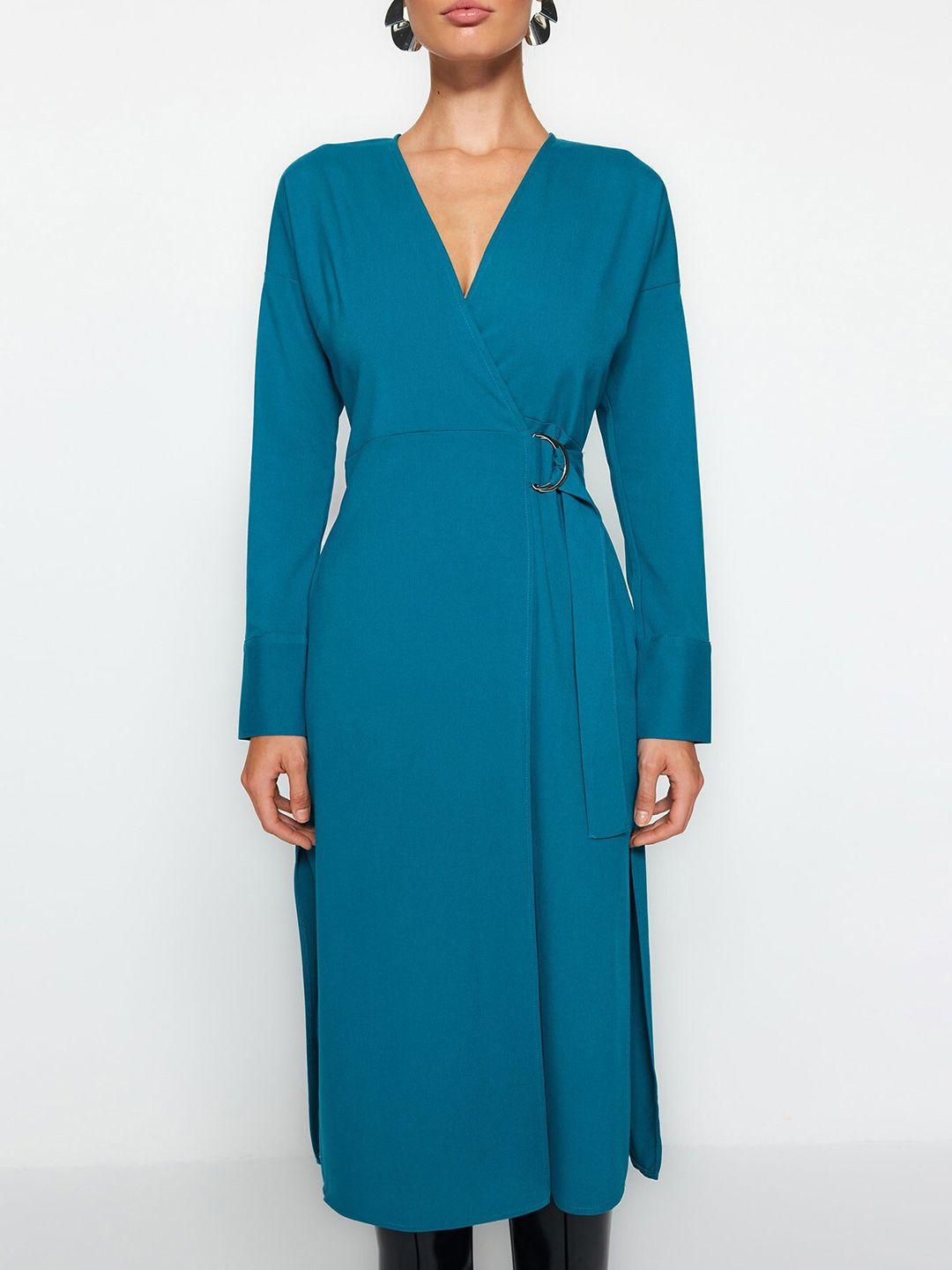 trendyol v-neck wrap midi dress