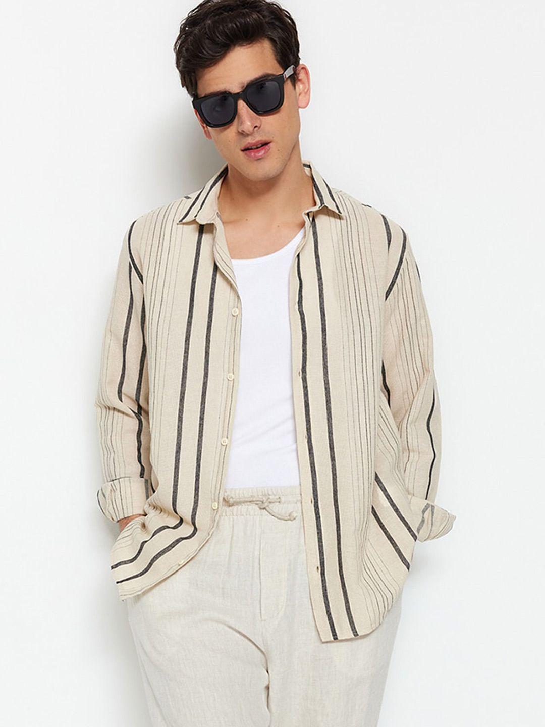 trendyol vertical stripes spread collar long sleeves casual shirt