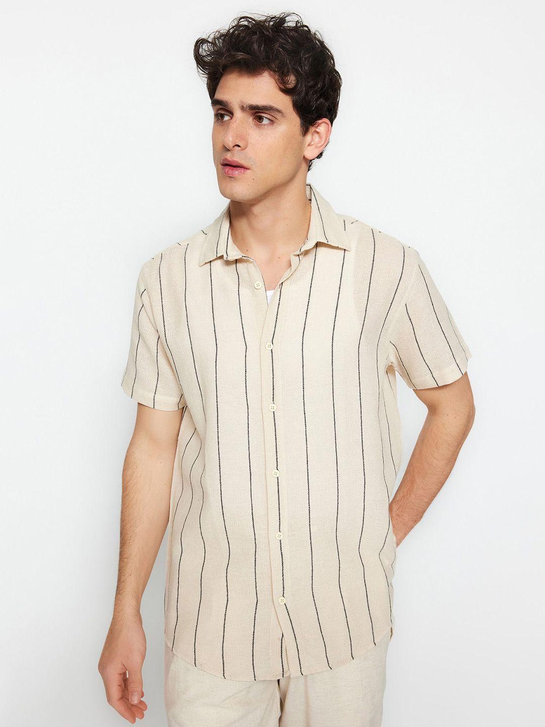 trendyol vertical stripes spread collar short sleeves casual shirt