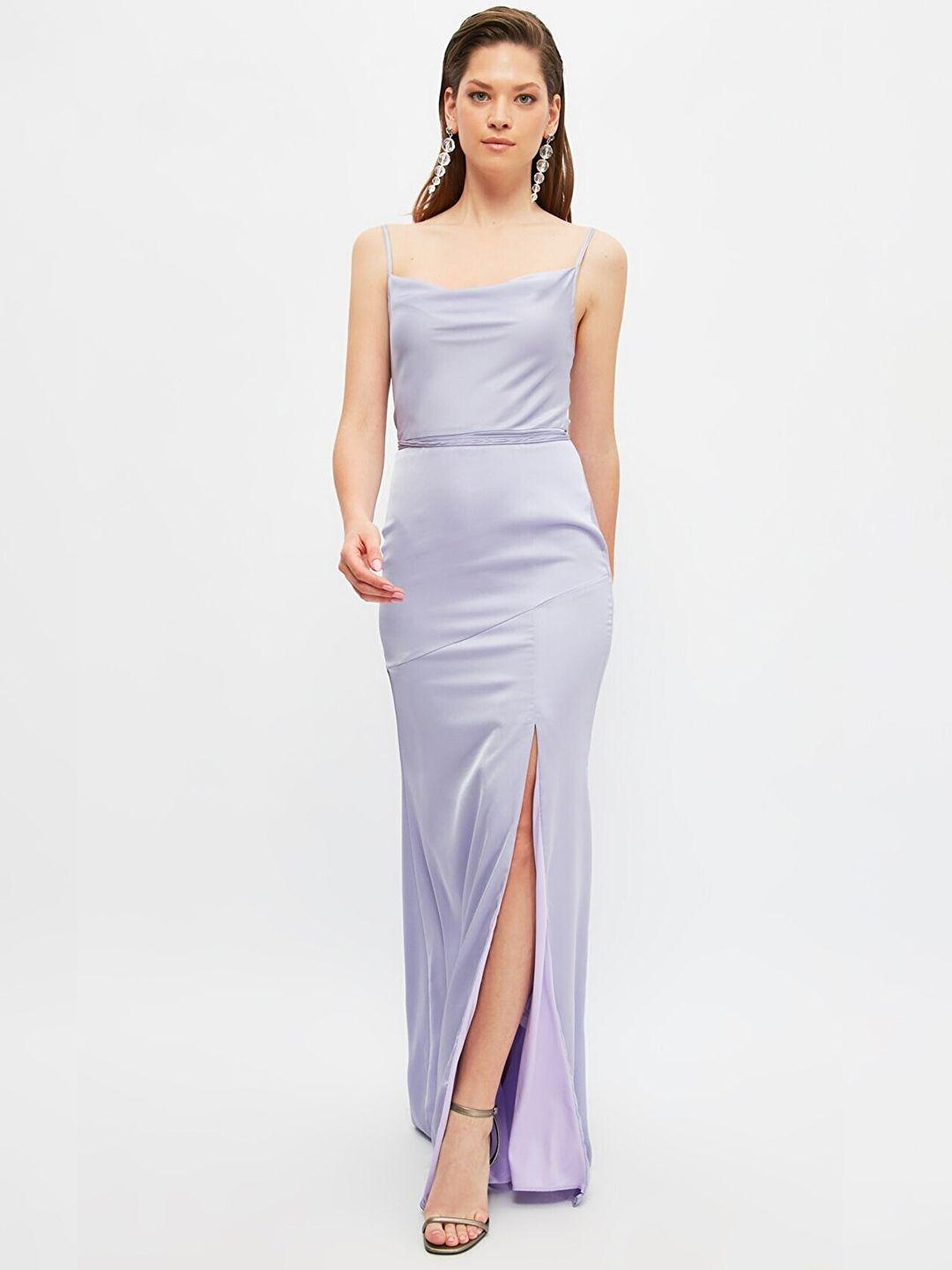 trendyol violet maxi belted slip dress