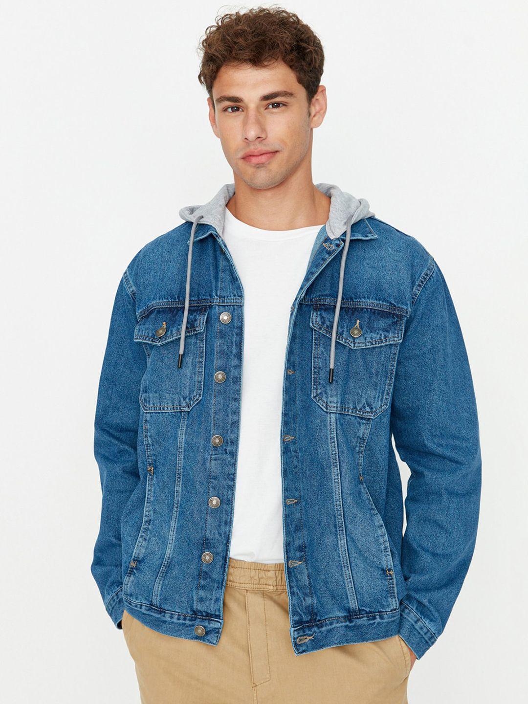 trendyol washed hooded denim jacket