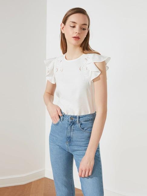 trendyol white embroidered top