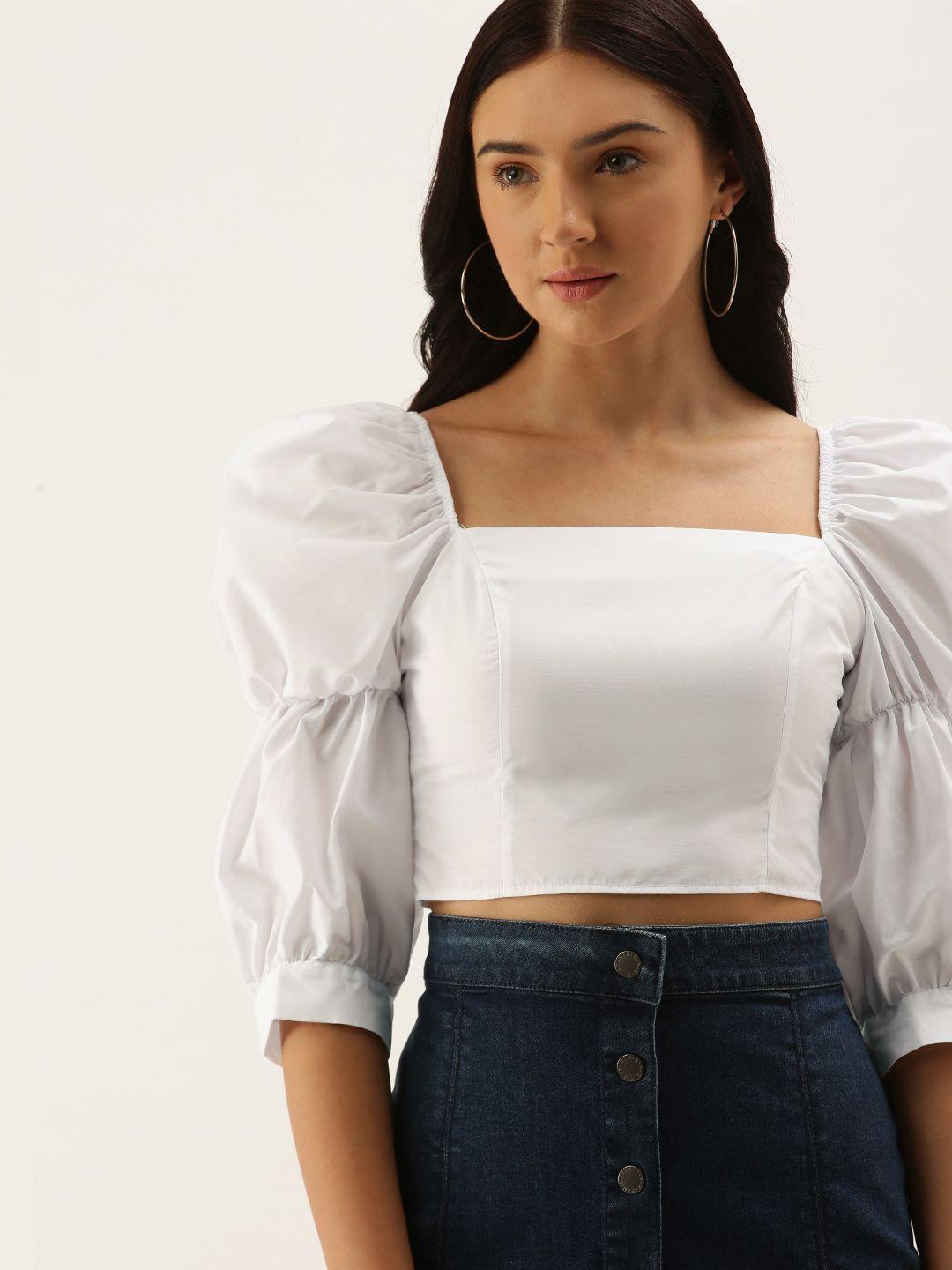 trendyol white regular puff sleeves crop top