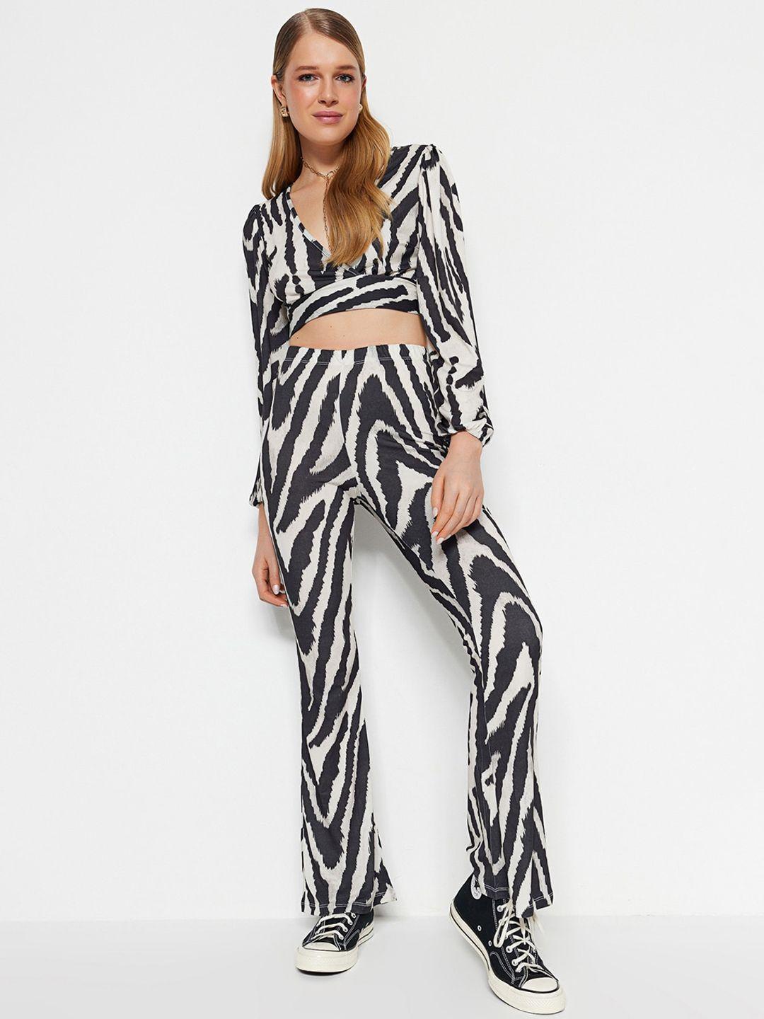 trendyol women abstract printed high-rise trousers