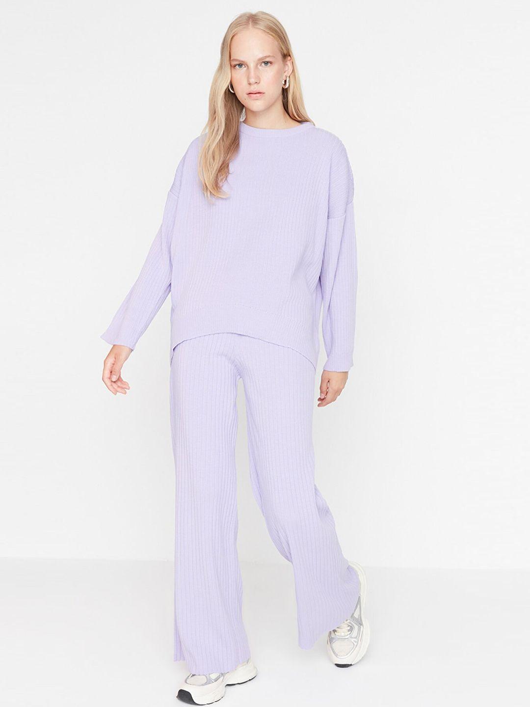 trendyol women acrylic lavender top with trouser