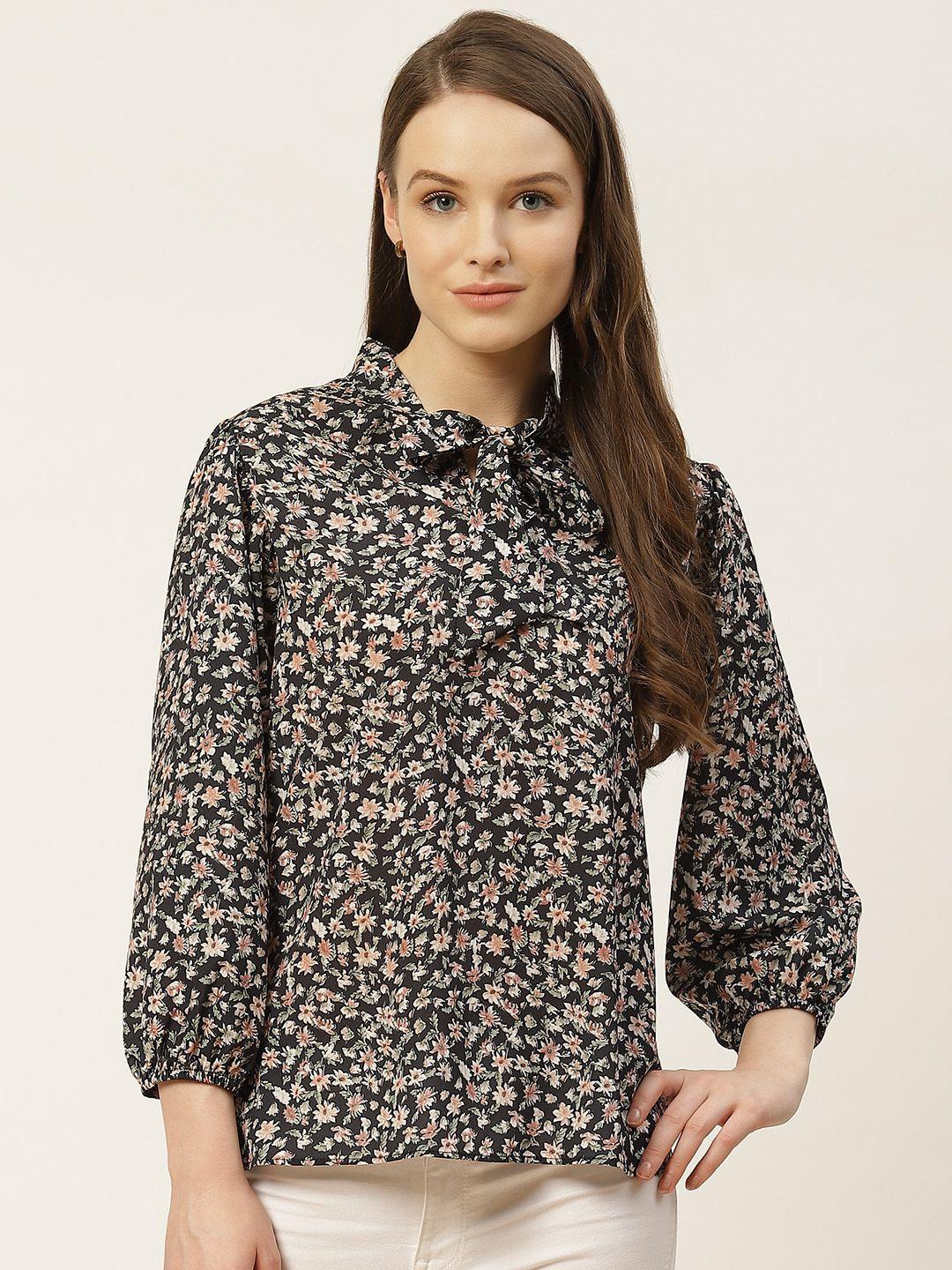 trendyol women black  peach-coloured floral print top