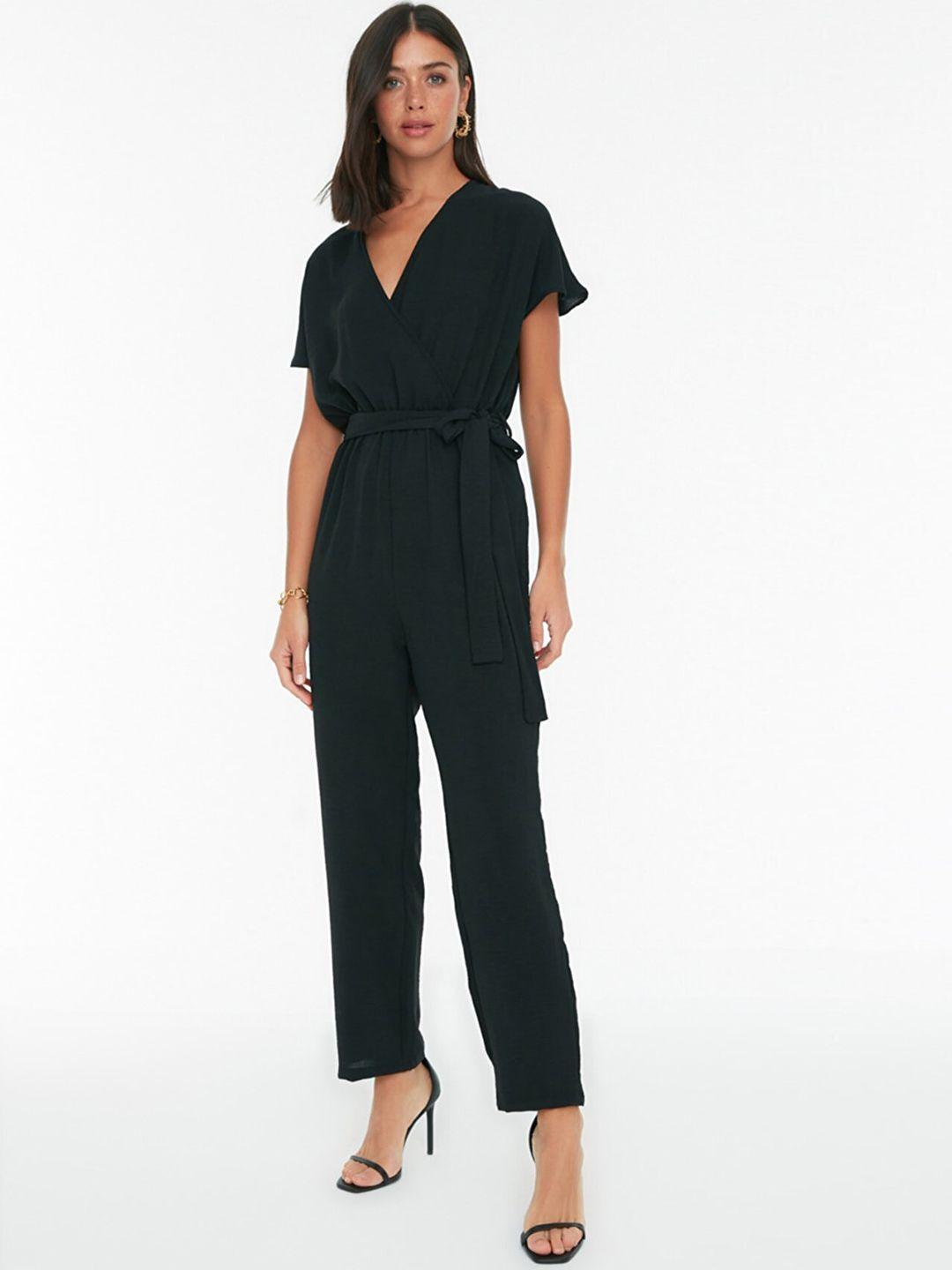 trendyol women black solid basic jumpsuit