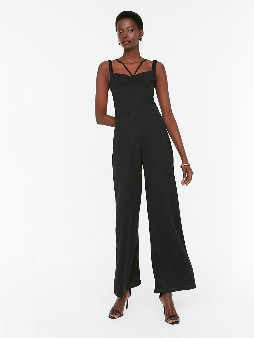 trendyol women black solid basic jumpsuit