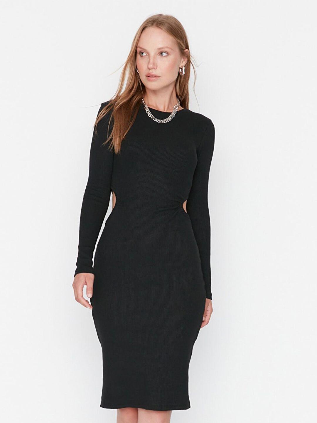 trendyol women black solid bodycon dress