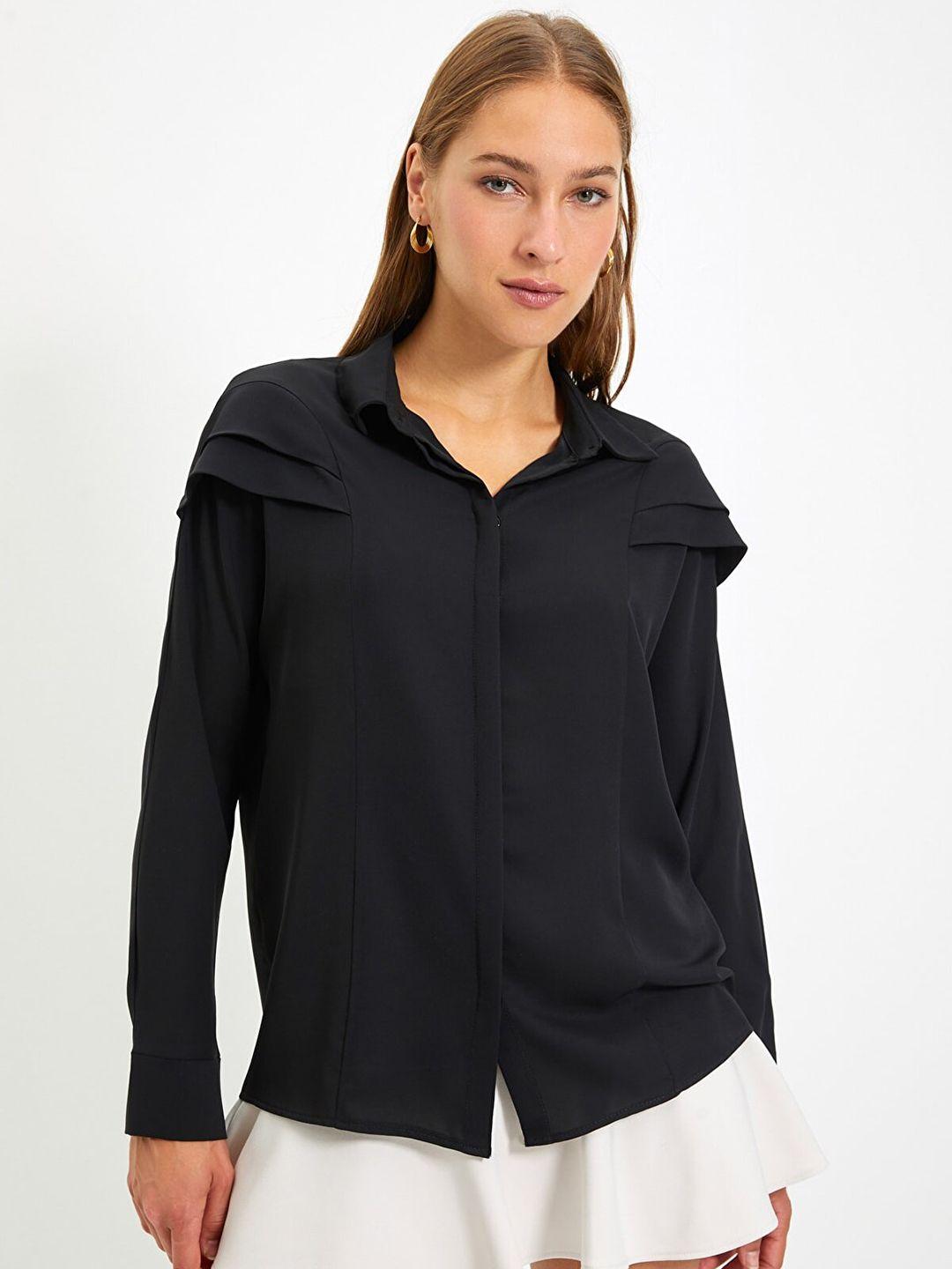 trendyol women black solid casual shirt