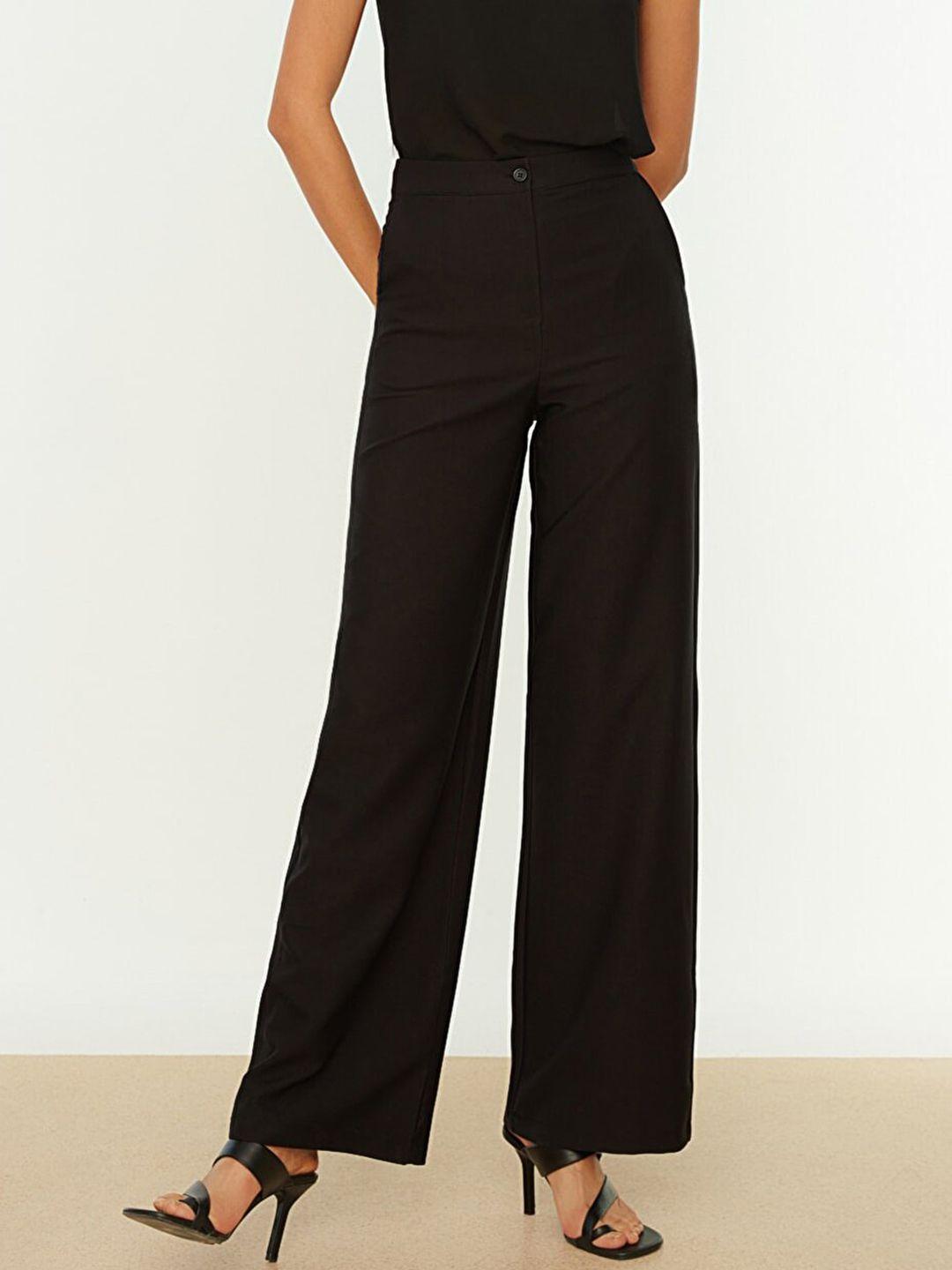 trendyol women black solid trousers