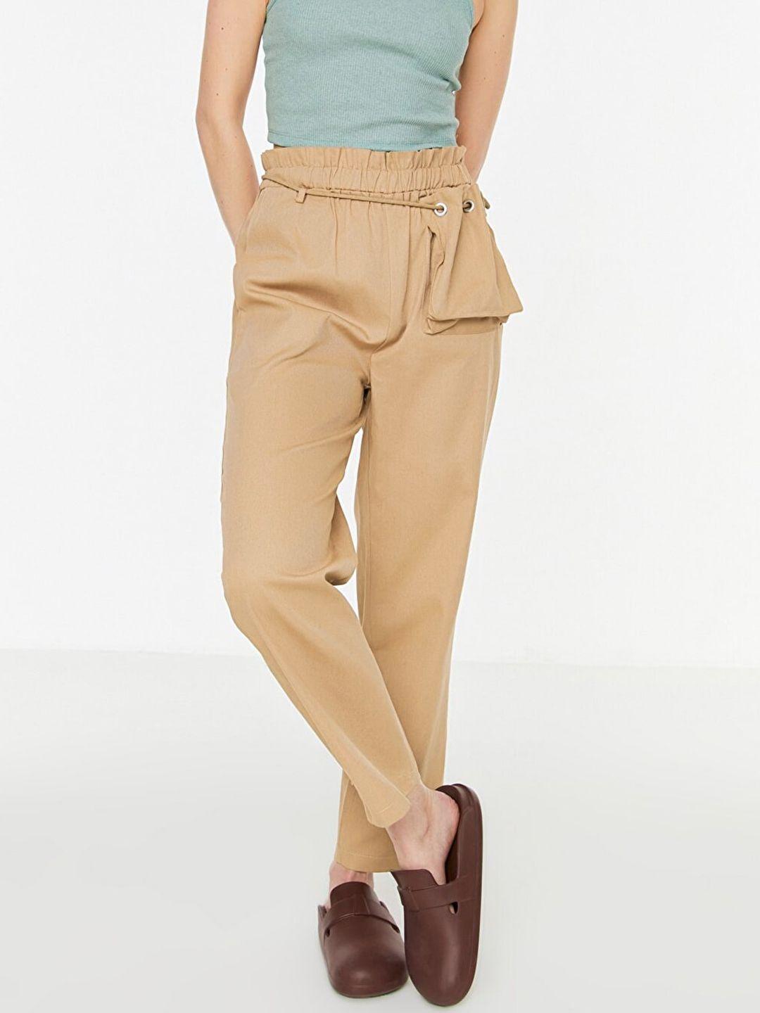 trendyol women brown high-rise pleated trousers
