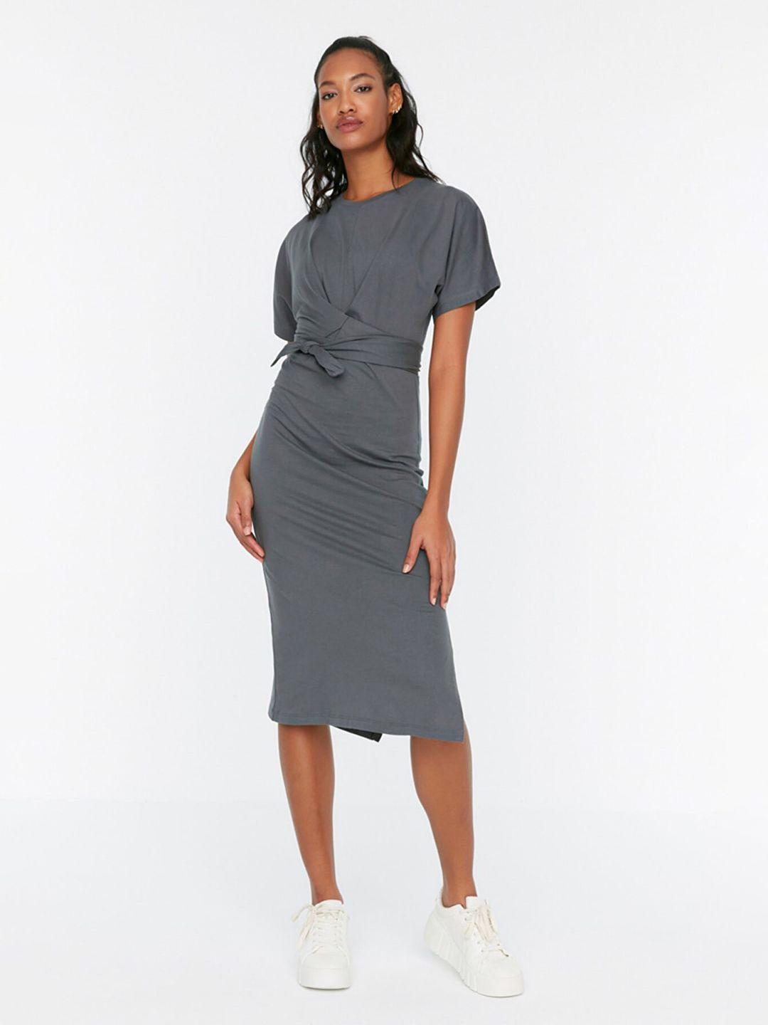 trendyol women charcoal cotton sheath dress