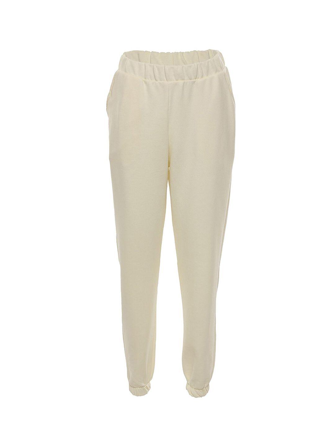 trendyol women cream solid casual regular fit track pant