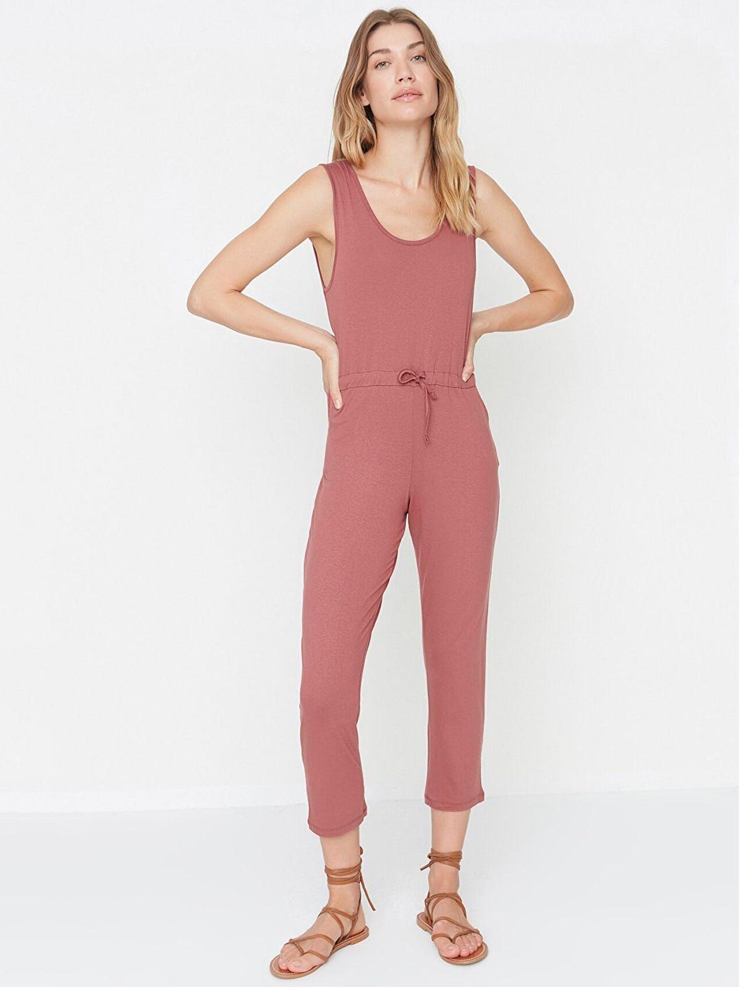 trendyol women dusty pink solid basic jumpsuit