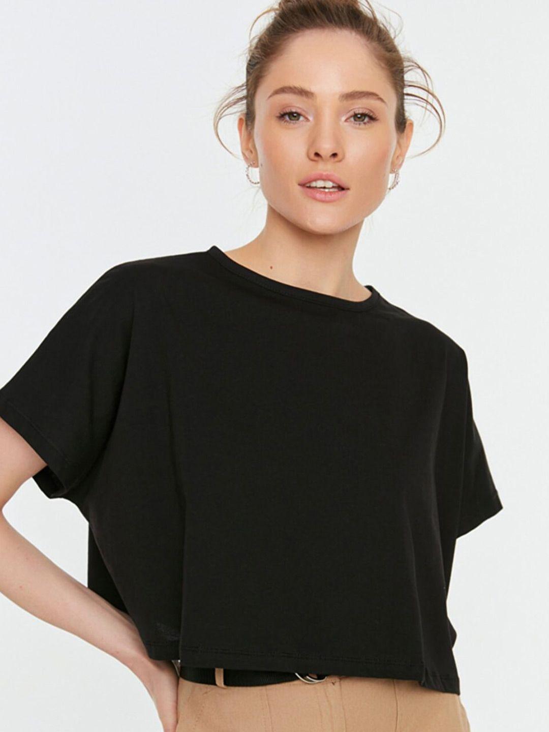 trendyol women extended sleeves boxy pure cotton t-shirt