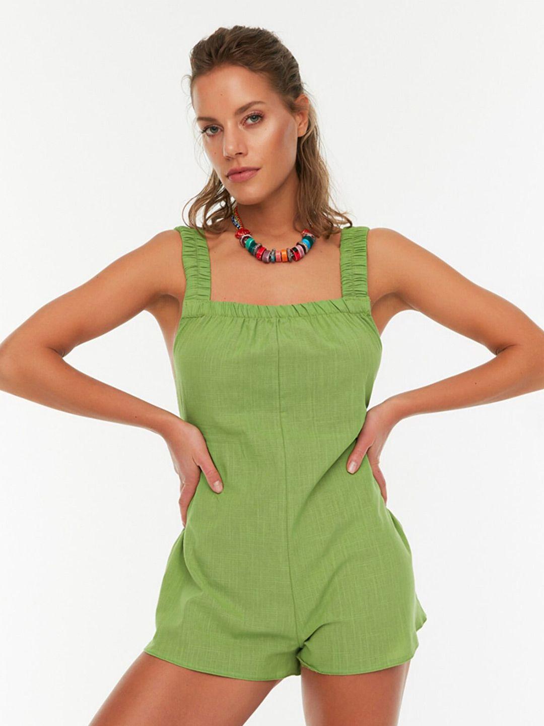 trendyol women green cotton basic jumpsuit