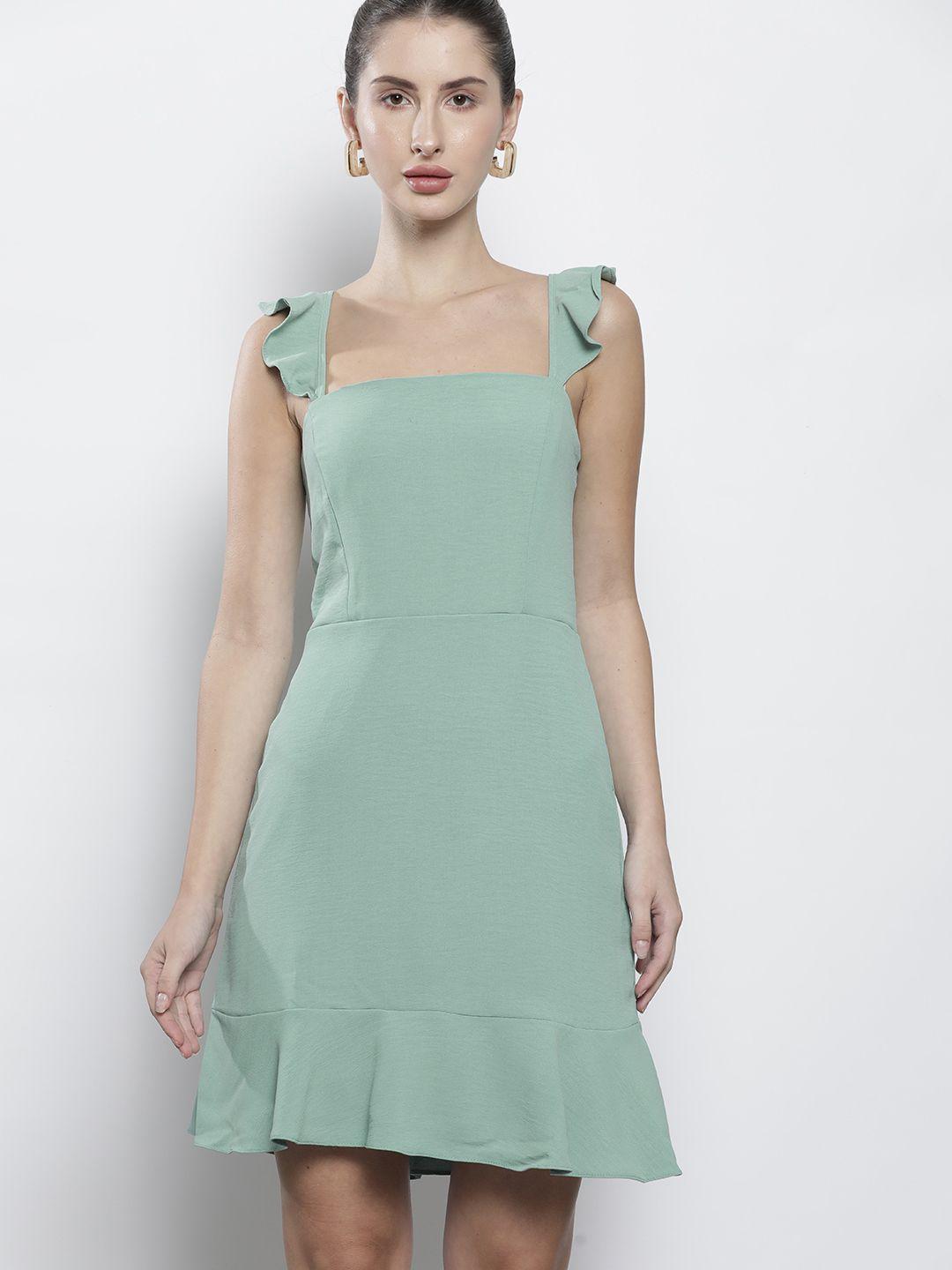 trendyol women green solid a-line dress