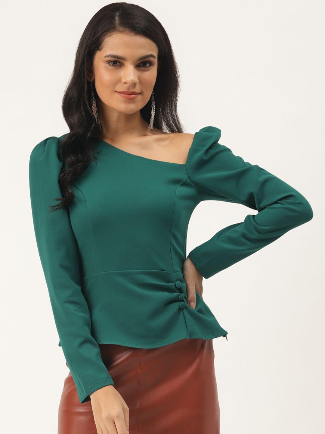 trendyol women green solid one shoulder top