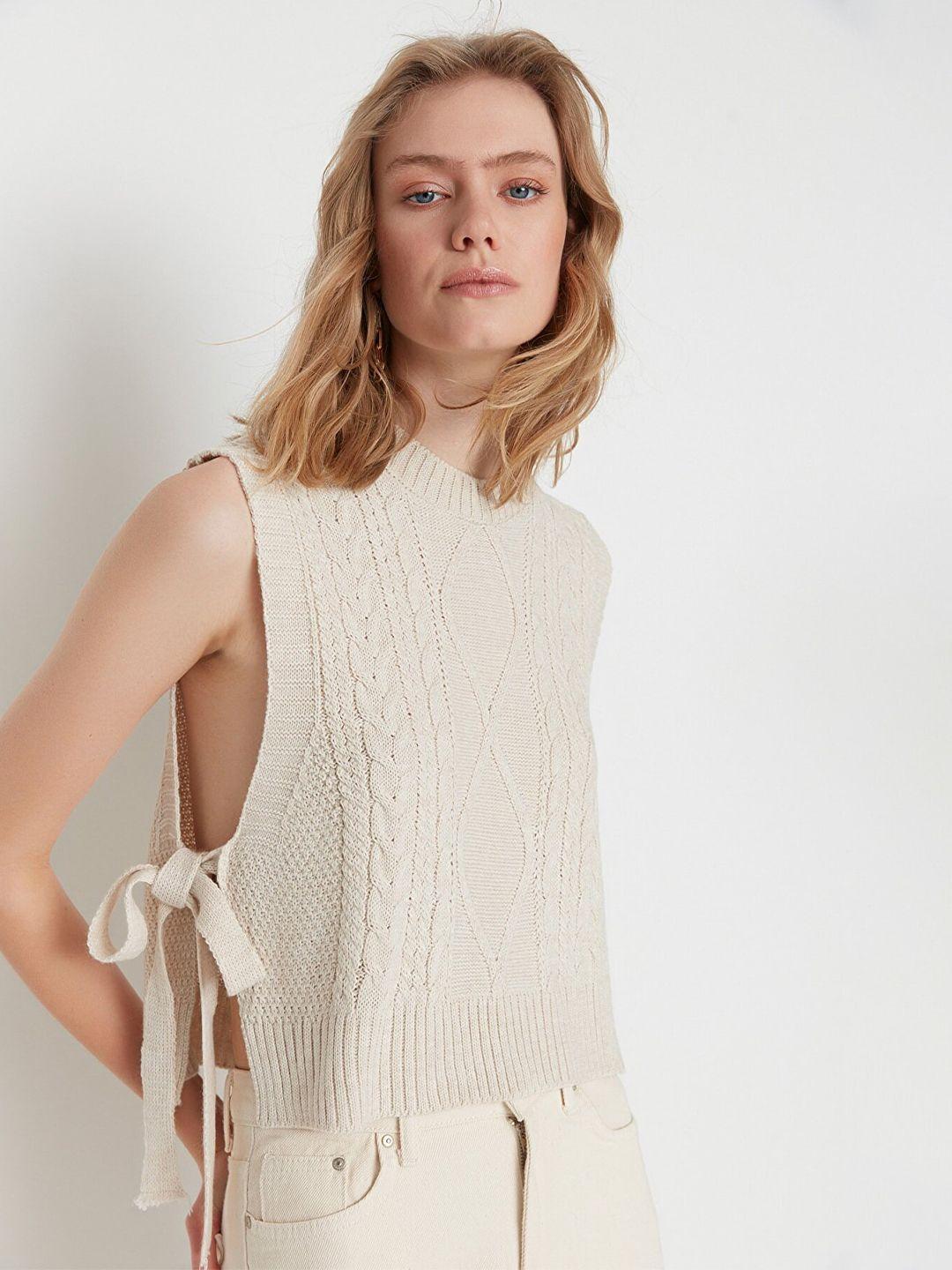 trendyol women grey cable knit sweater vest