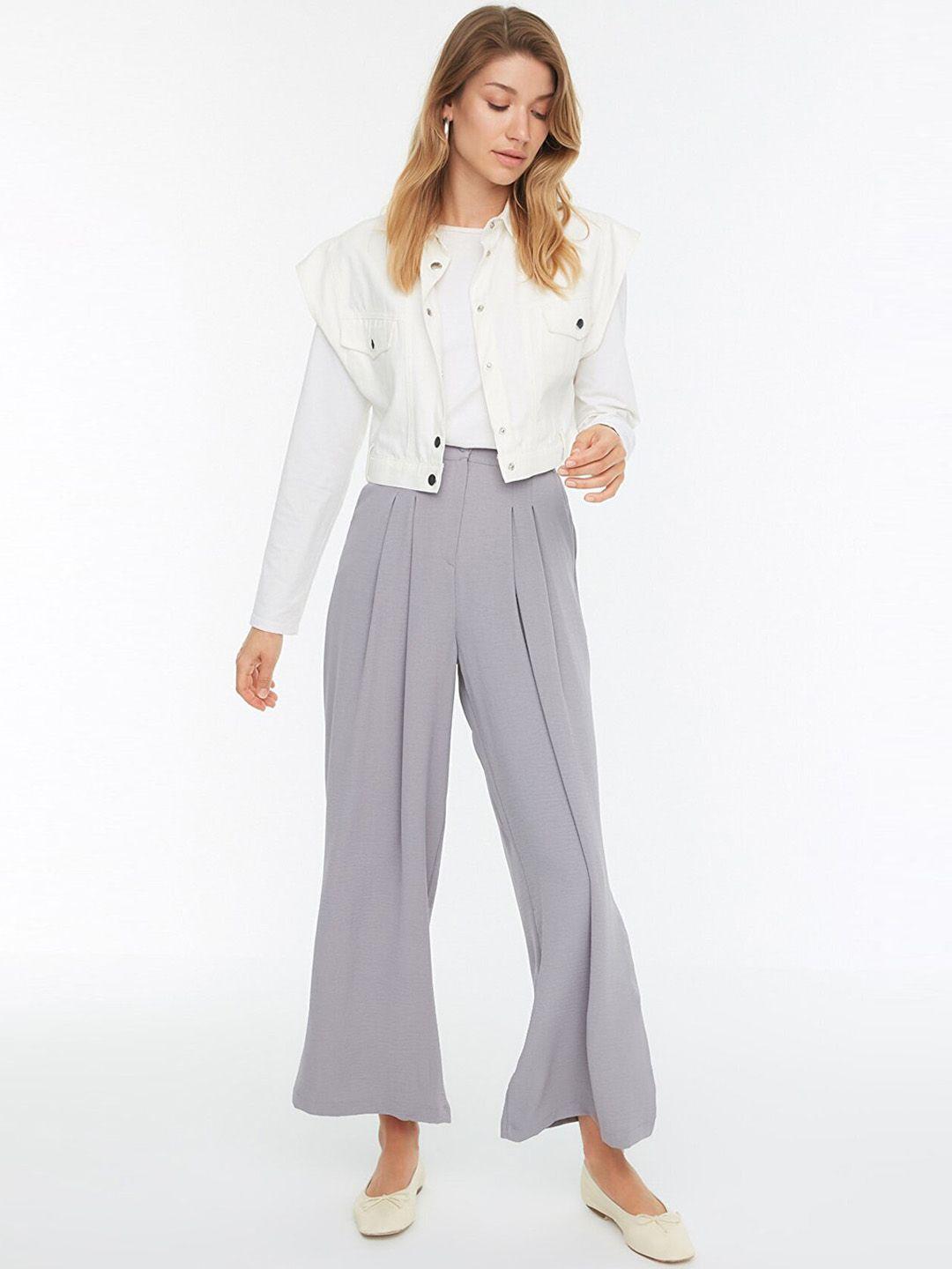 trendyol women grey pleated culottes trousers