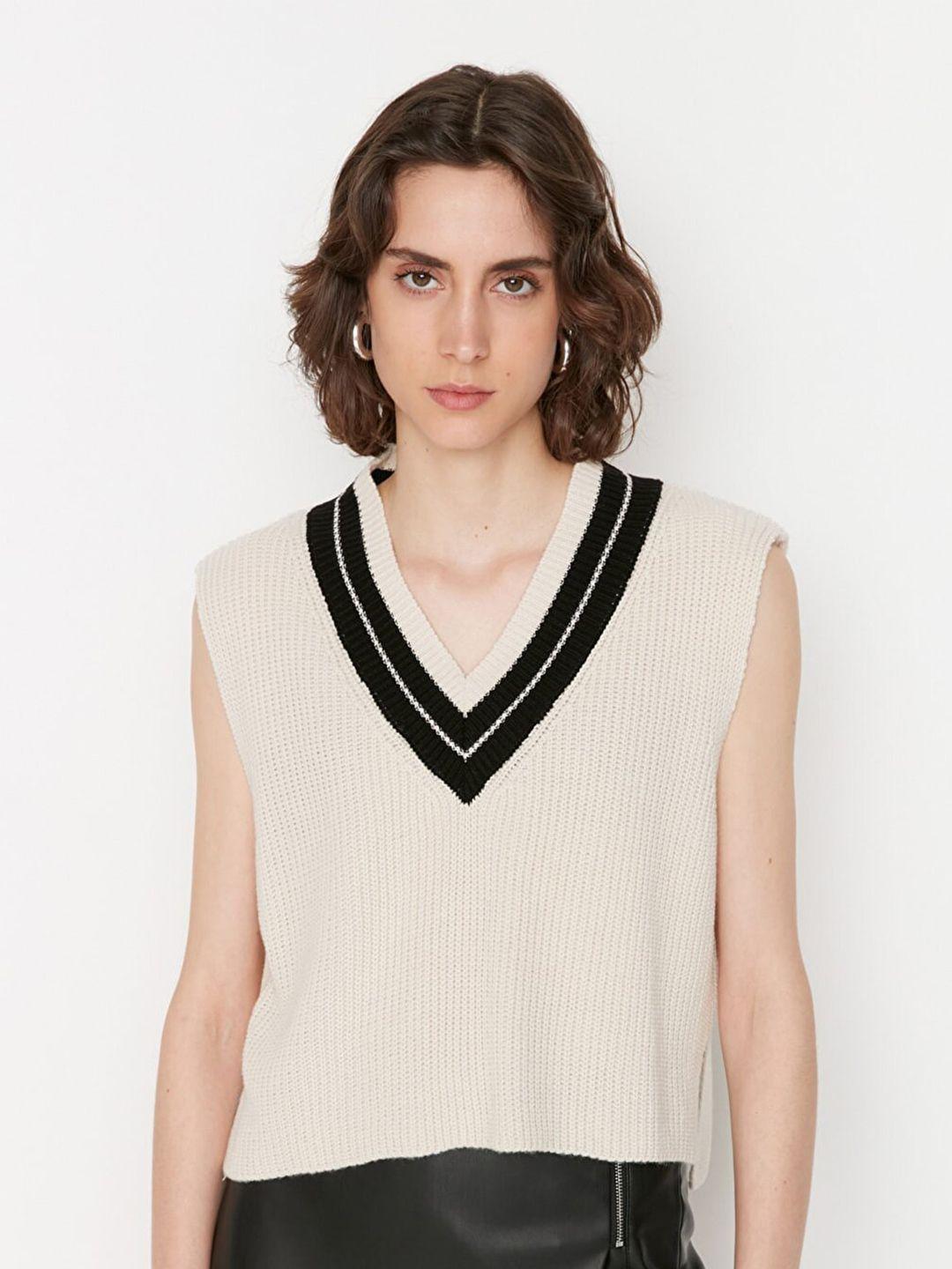 trendyol women grey ribbed sweater vest