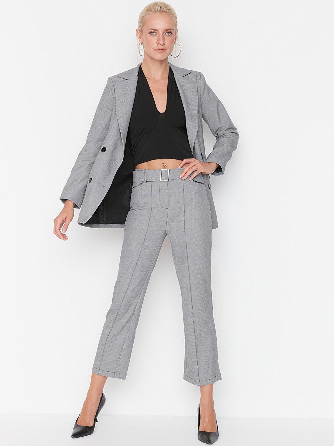trendyol women grey solid trousers