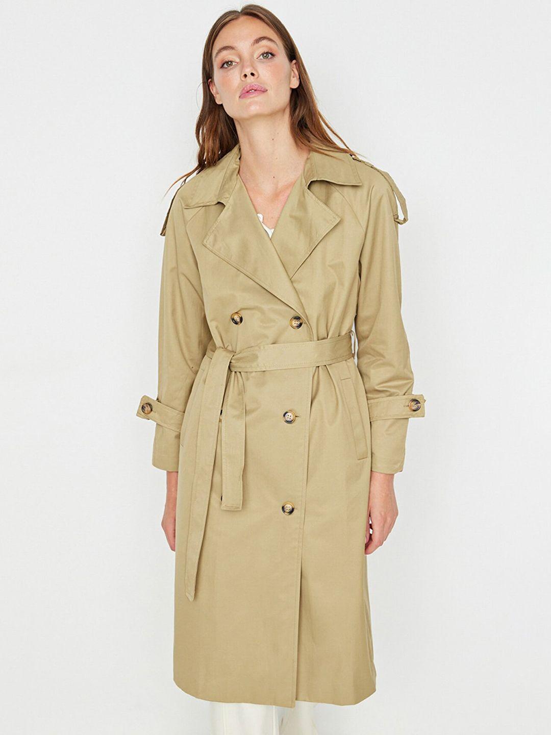 trendyol women khaki-coloured solid long sleeves longline overcoats