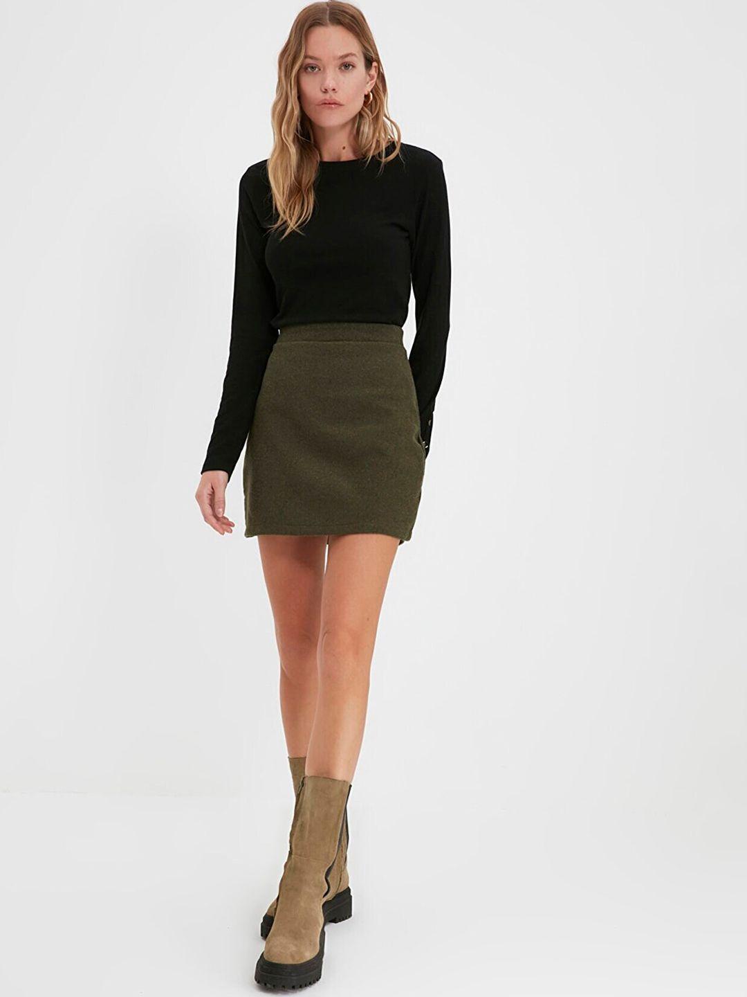 trendyol women khaki solid a-line mini skirt