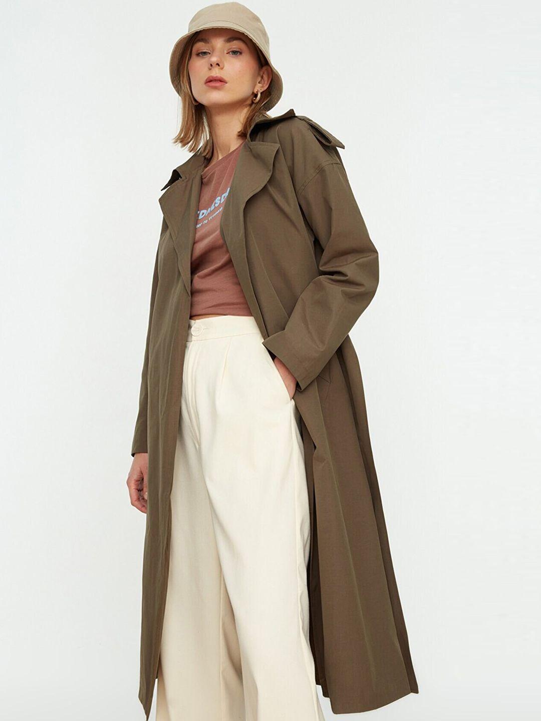 trendyol women khaki solid trench coat