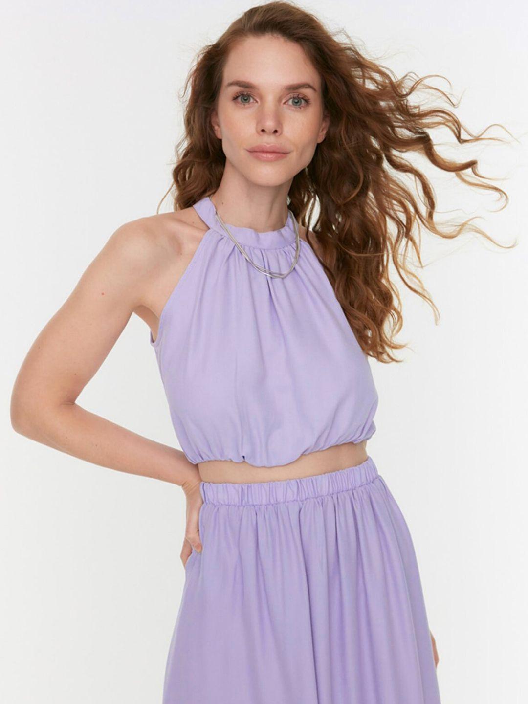 trendyol women lavender solid blouson crop top