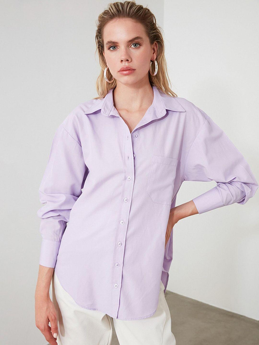trendyol women lavender solid casual shirt