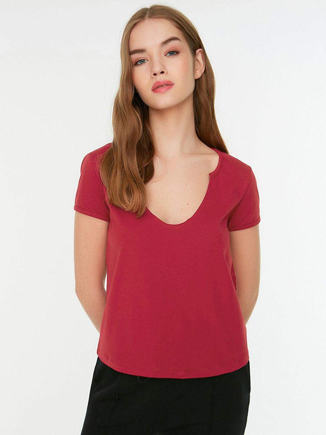 trendyol women maroon solid top