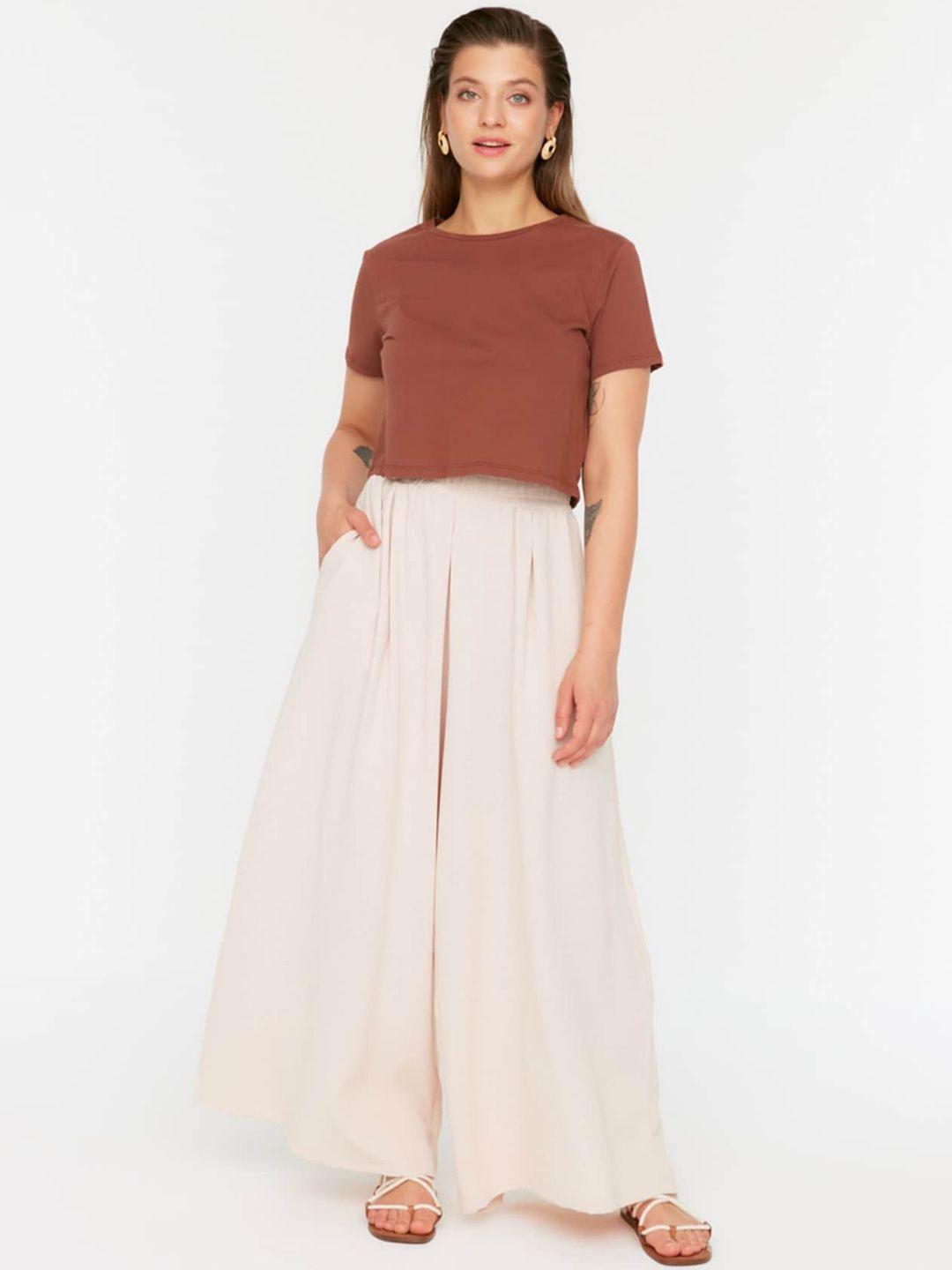 trendyol women mid-rise pleated culottes trousers
