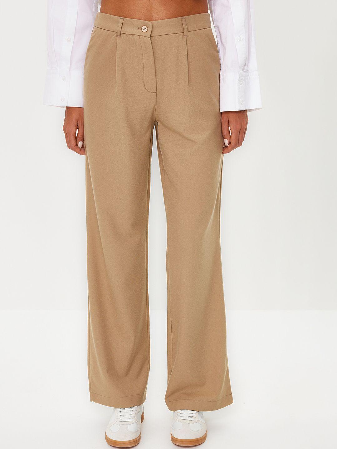 trendyol women mid-rise pleated parallel trousers