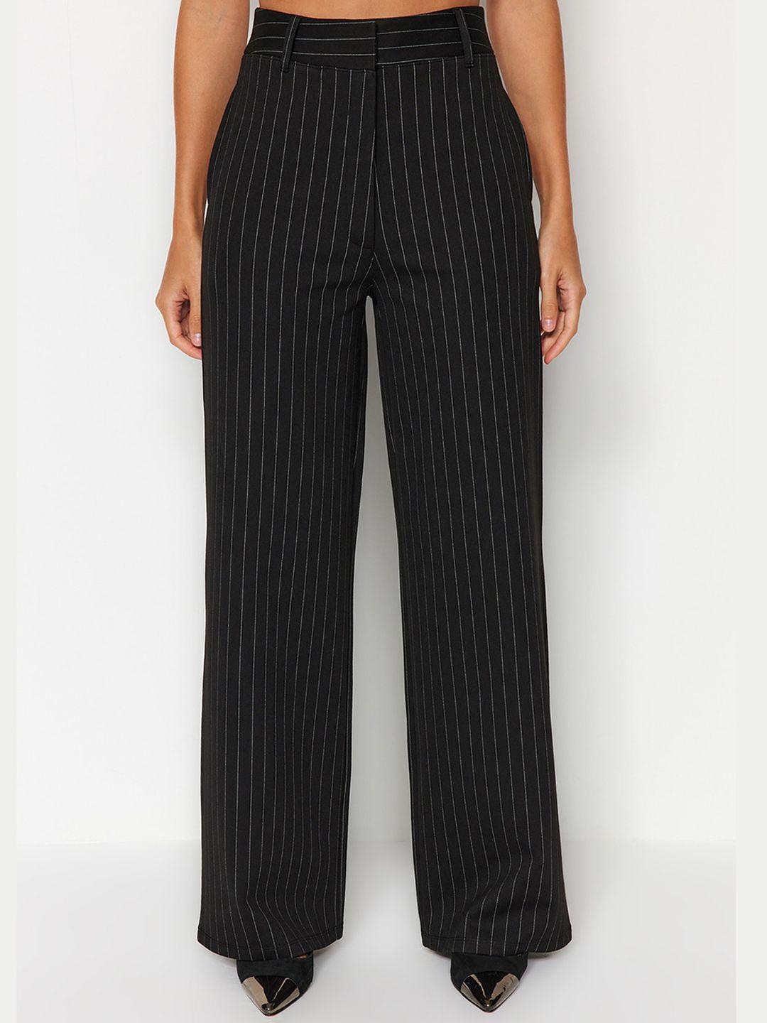 trendyol women mid-rise striped parallel trousers