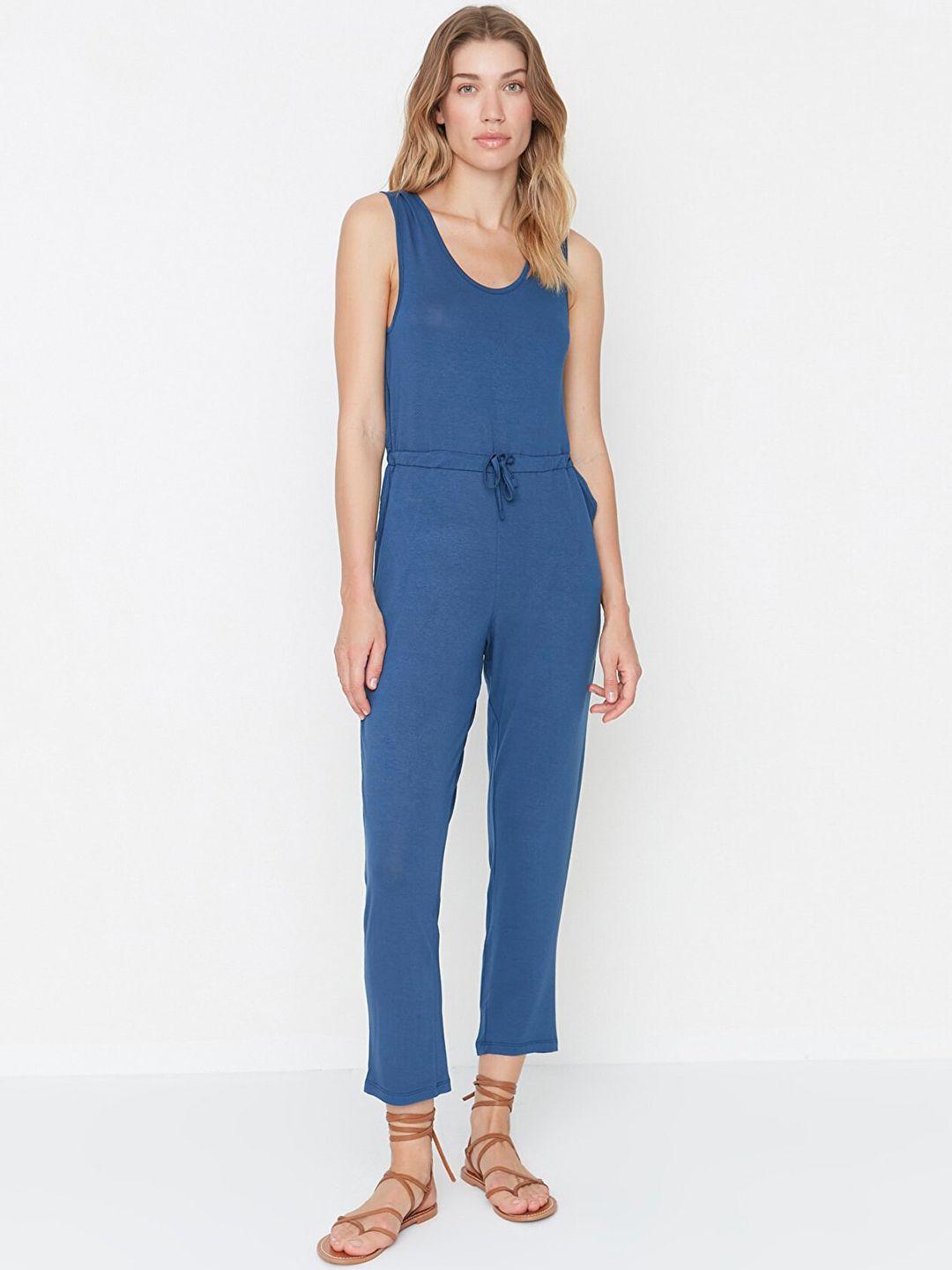 trendyol women navy blue solid basic jumpsuit