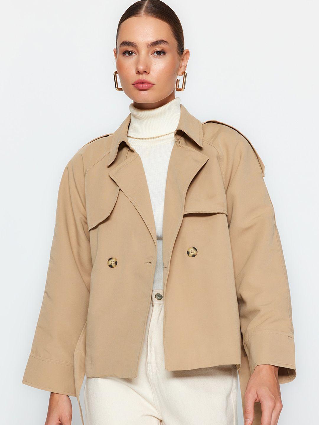 trendyol women notched lapel collar double breasted overcoat